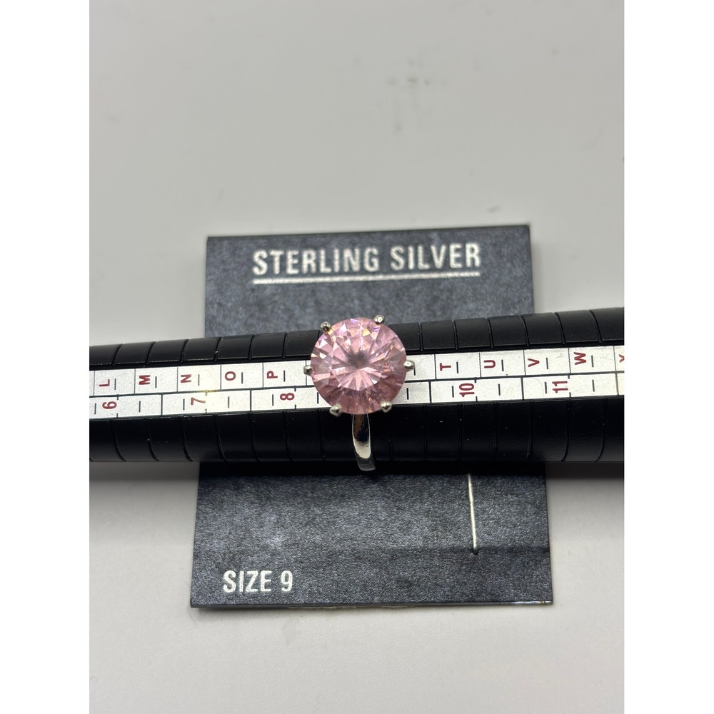 Unbranded Solitaire Ring Womens Size 9 Silver Pink Round Cut Cubic Zirconia 925